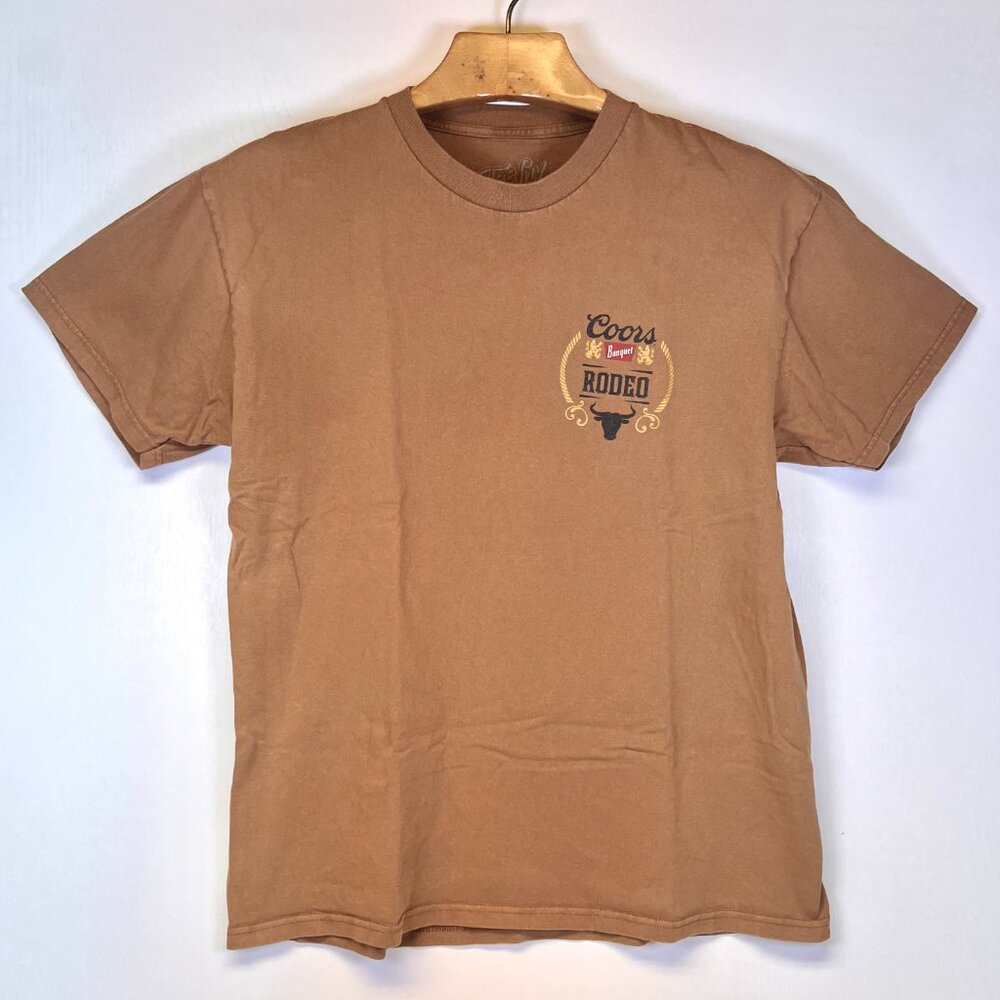 Coors Banquet Rodeo T-Shirt Mens Large Brown Bull Longhorn Logo Double Sided Tee